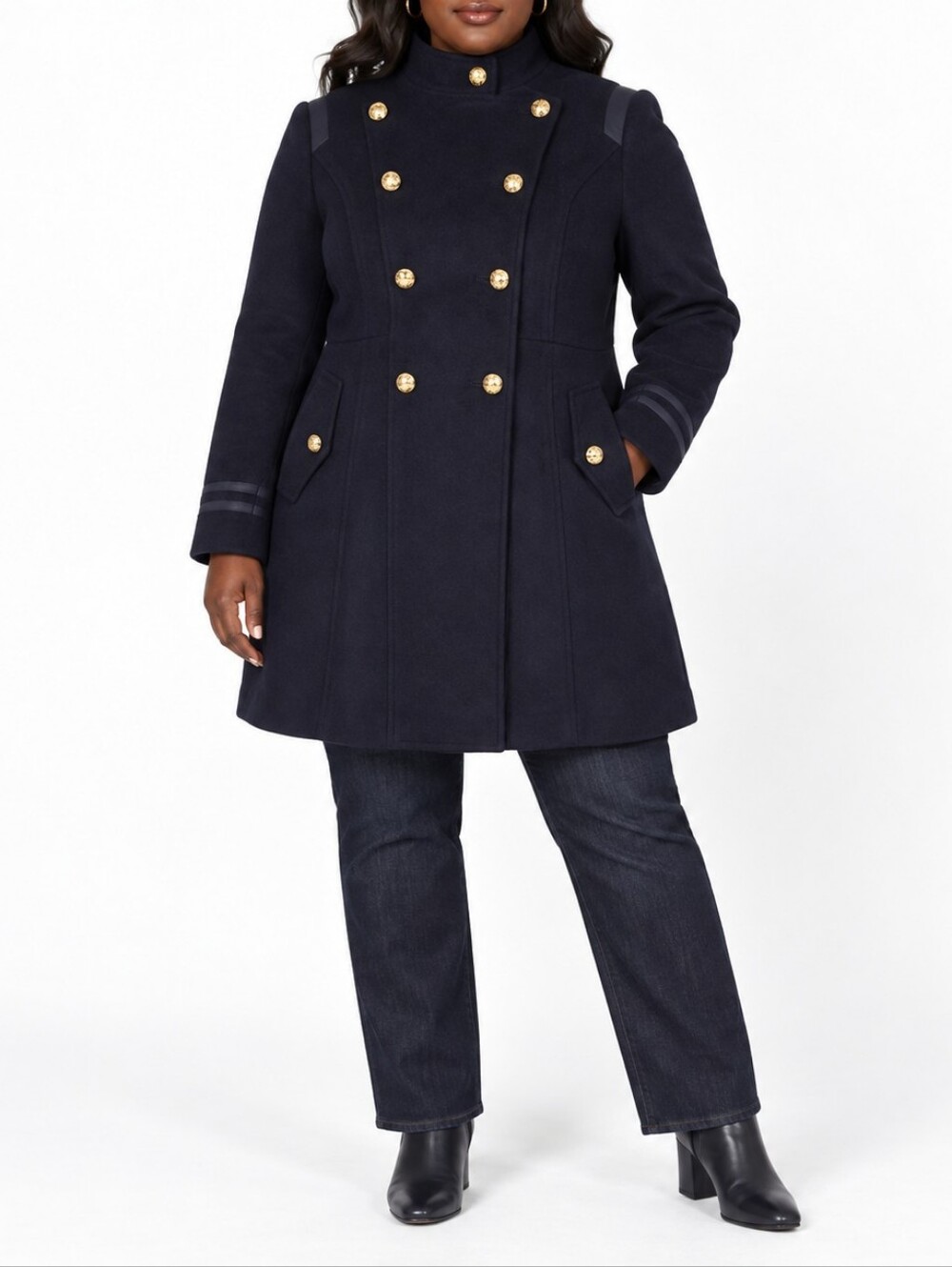 The Limited Navy Double-Breasted Wool-Blend Military Coat